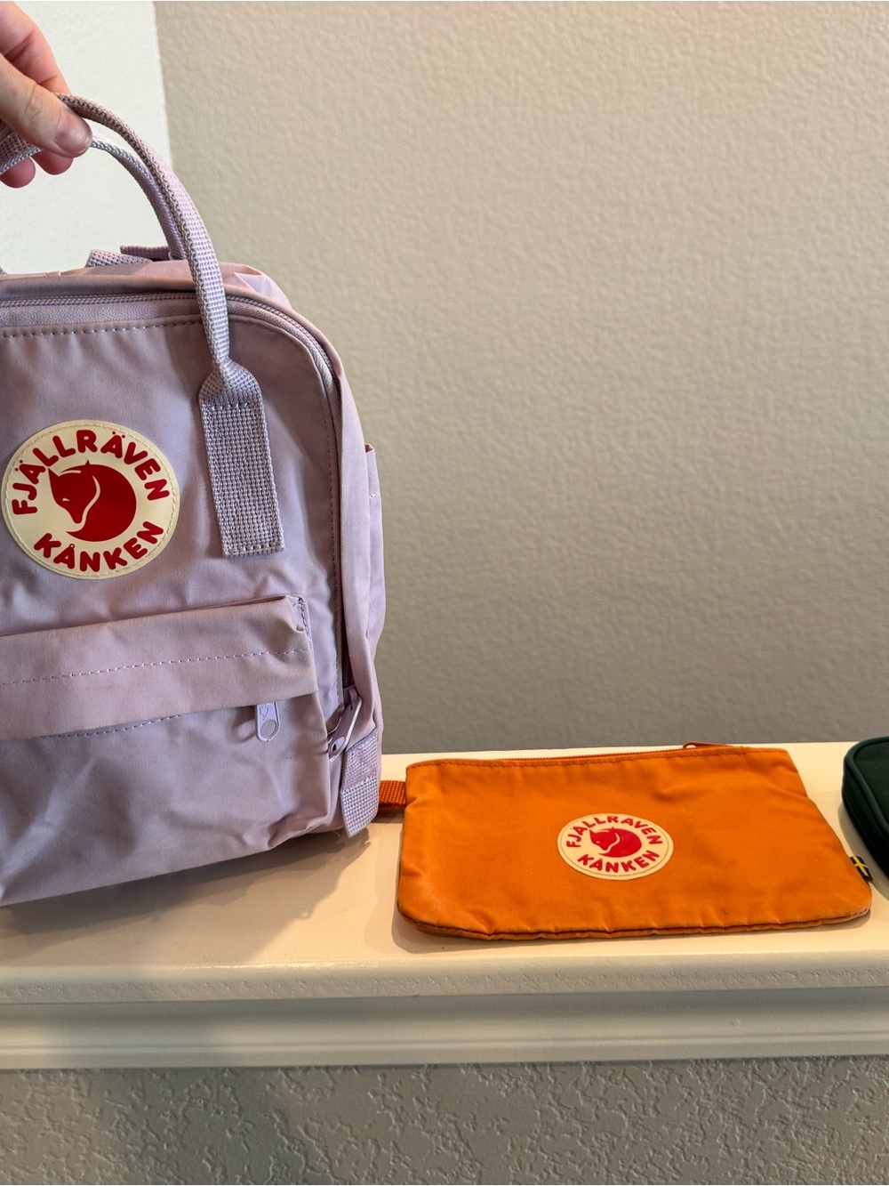 Fjallraven Kanken Lilac Backpack with Orange Pouch and Green Wallet - Picture 6 of 10